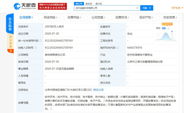 央行成立金融科技子公司“成方金科” 注冊資本超20億元